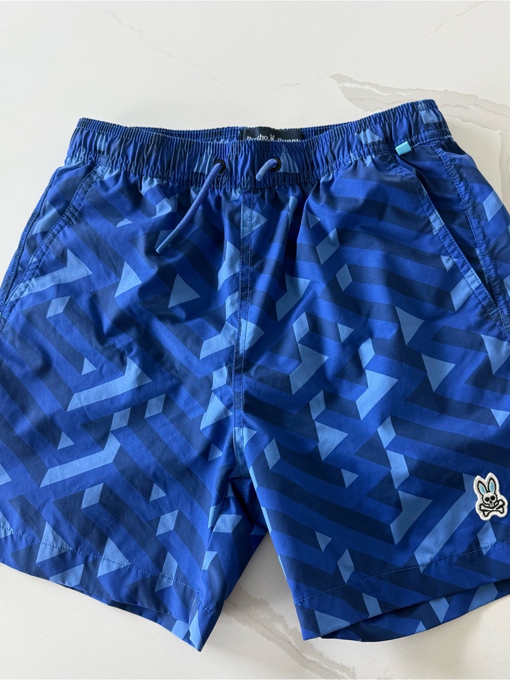 Psycho Bunny Men's Blue Geometric Athletic Shorts